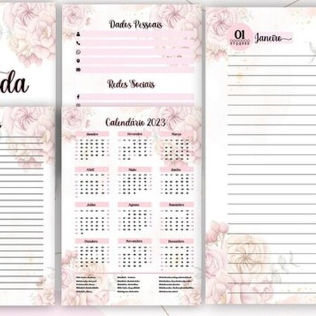 imagem Miolo Agenda Rosa Floral 2024 – A5 Com e Sem Furação Quadrada