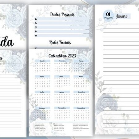 imagem Miolo Agenda Azul Floral 2024 – A5 Com e Sem Furação Quadrada